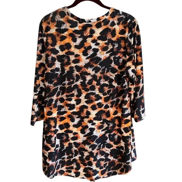 Animal Print Tunic Lily by Firmiana  Long Sleeves V-Neck Rust Orange Black - Picture 3 of 7